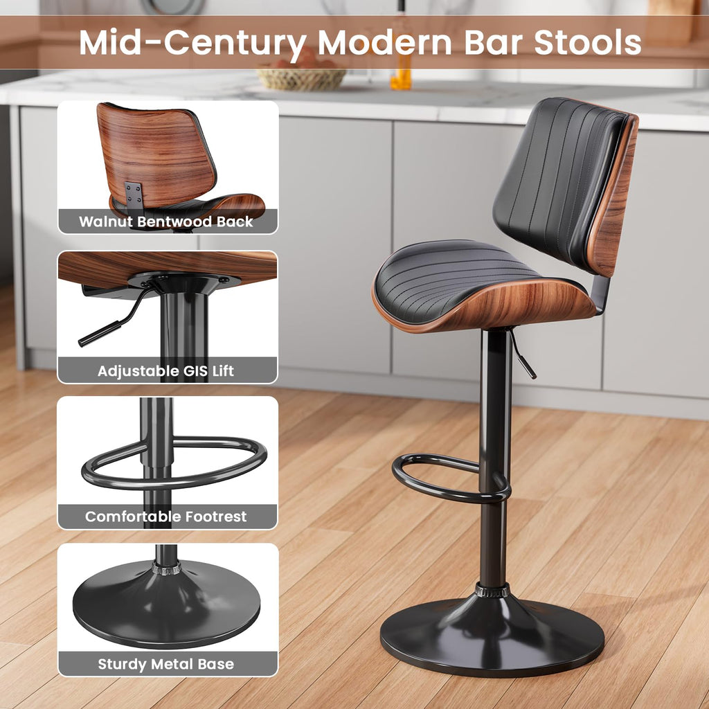 Swivel Bar Stools 2PCS, Adjustable Bentwood Barstools Counter