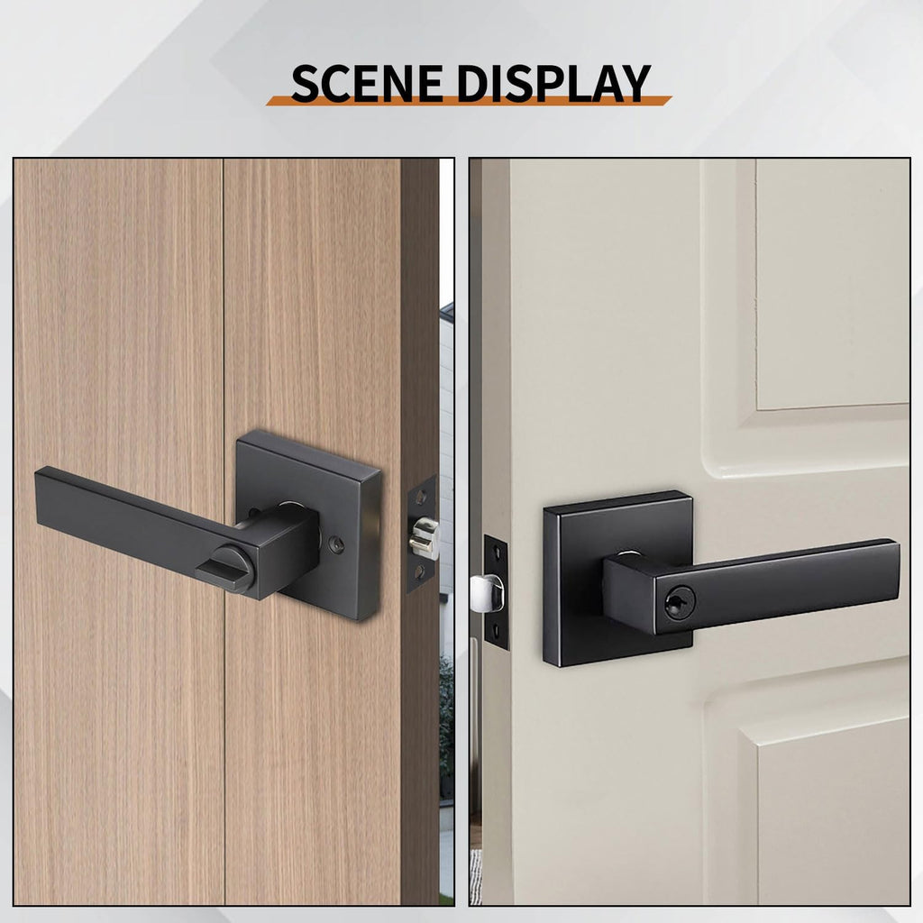 Privacy Door Levers, 4 Pack Matte Black Door Handles Heavy Duty with Lock and Key