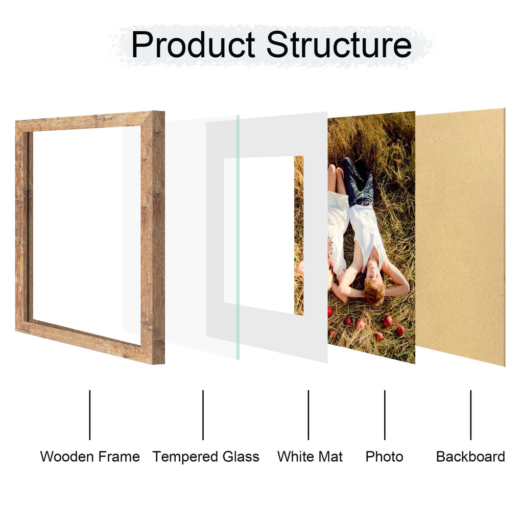 12x12 Picture Frame with HD Tempered Glass, Display Pictures 8x8 with Mat or 12 x 12 Without Mat, Wood Photo Frames