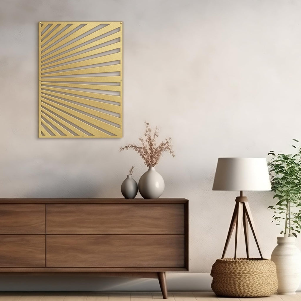 Metal Wall Art Decor Gold Stripe Pattern Minimalist Modern Abstract Wall Sculpture Hangings Home Decoration - 18" Gold