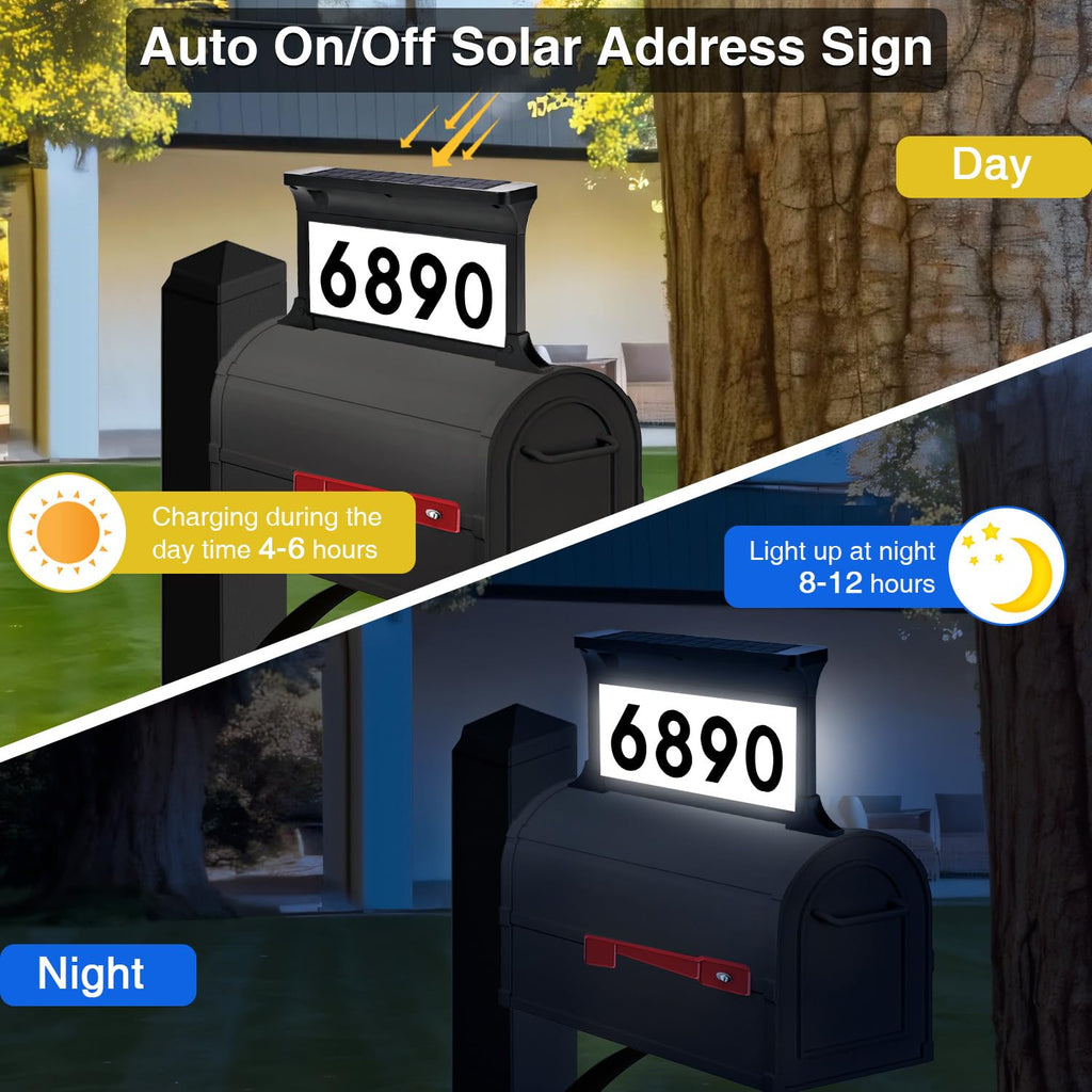 Solar Address Sign, 3 Colors-in-1 Mailbox Number Plaque Light for Outdoor, Double-sided LED Lighted Waterproof