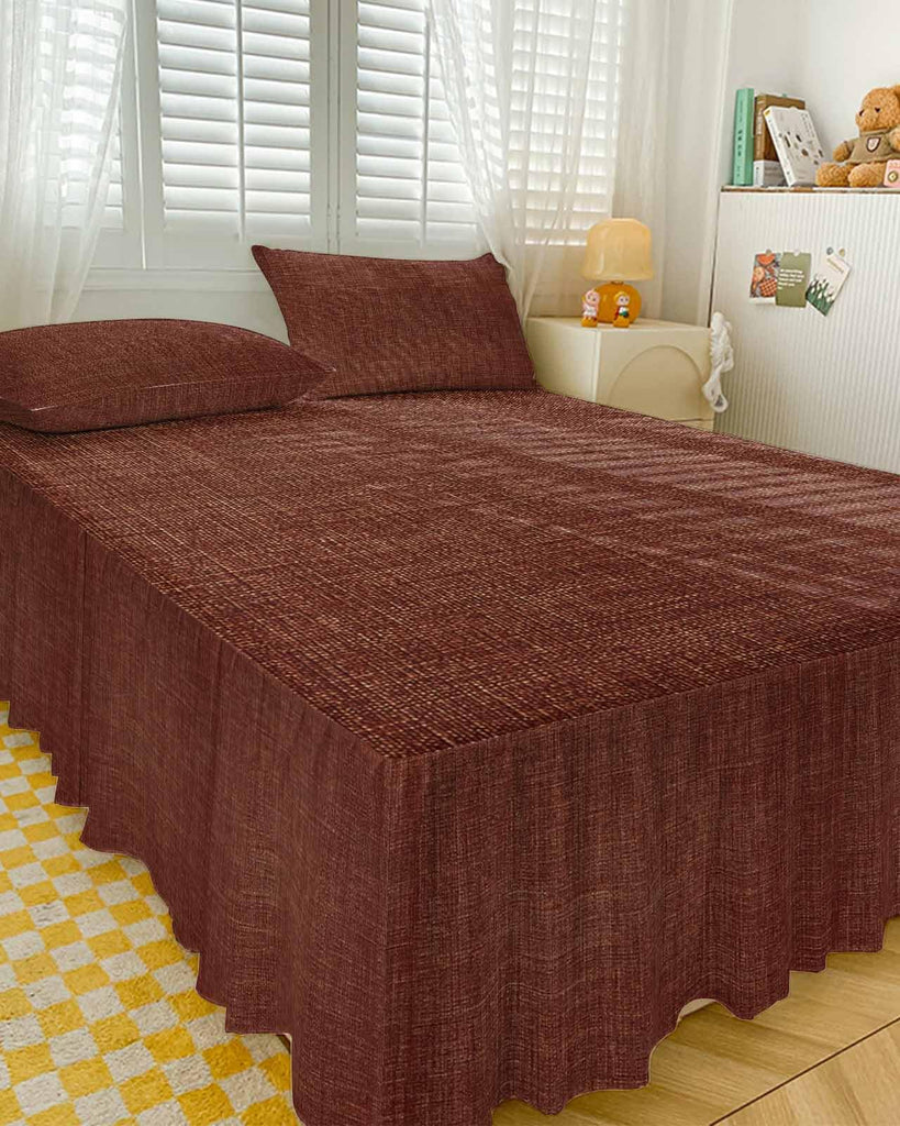 Ruffle Skirt Bedspread for Bed Vintage Dark Brown Linen 2 Piece Bedding Cover with Pillow Sham, 18In Drop