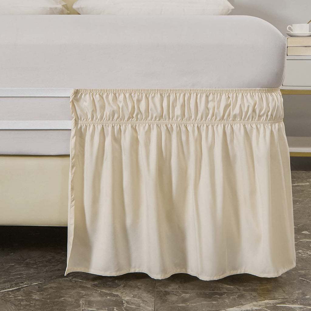 Wrap Around Elastic Bed Skirt for Queen & King Beds, 14" Drop, Beige