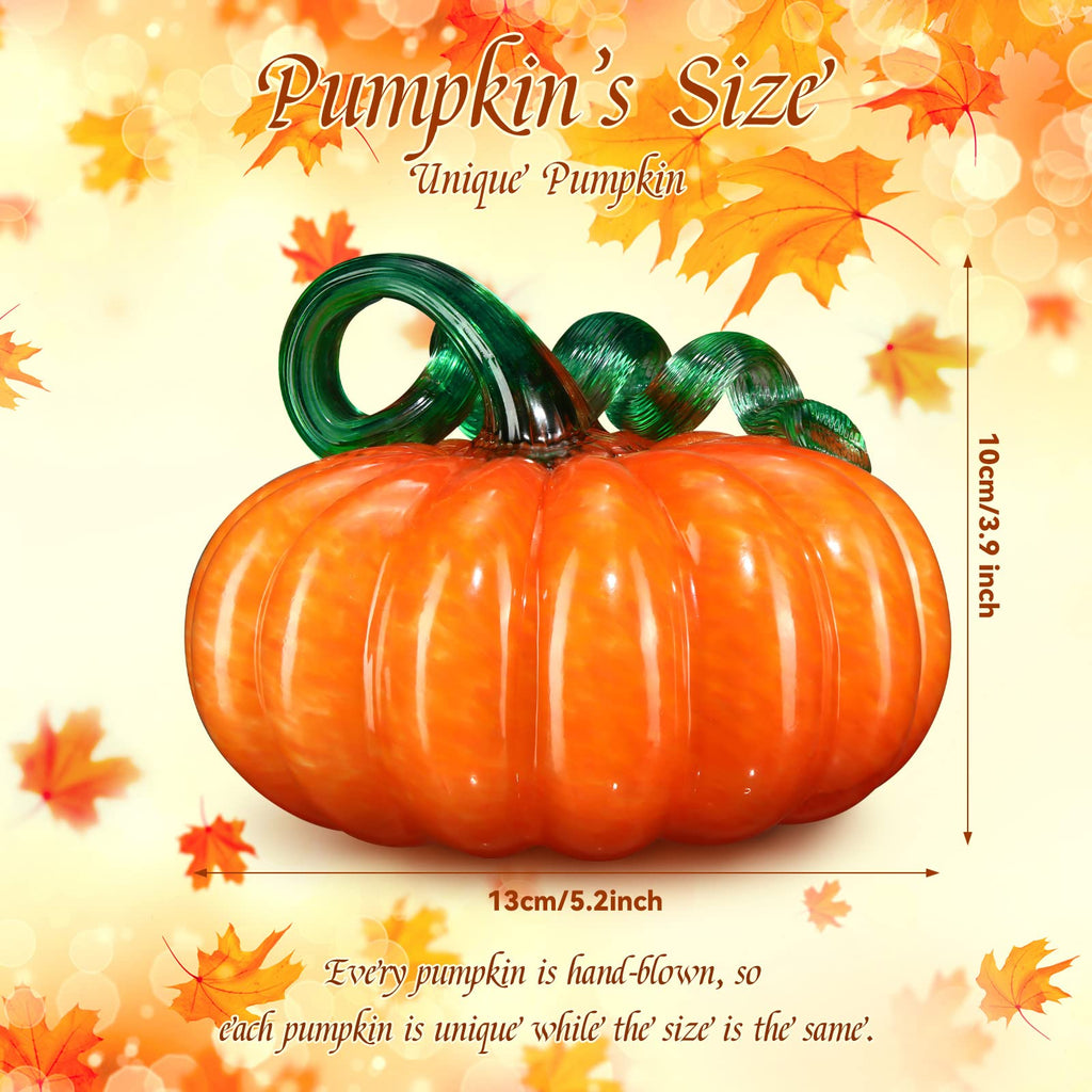 5.1 x 5.1 Inch Fall Hand Blown Glass Pumpkin for Decorating, Orange