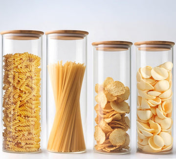 66 oz Glass Food Storage Jars with Airtight Lids, Tall Clear Glass Jar with Bamboo Lid, Airtight Food Canister for