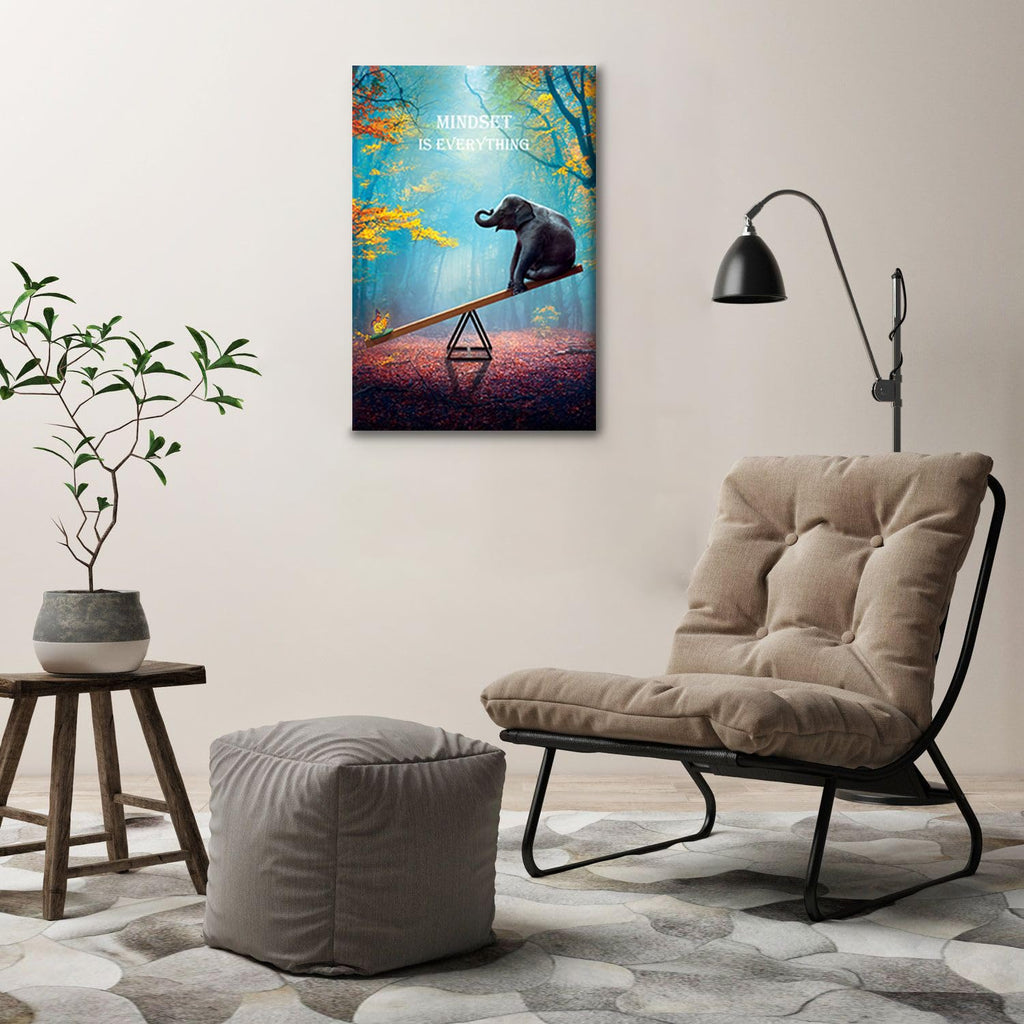 Elephant Wall Art Mindset Motivation Office Wall Canvas Animals Poster Framed Artwork Ready to Hang (16x24 inch)