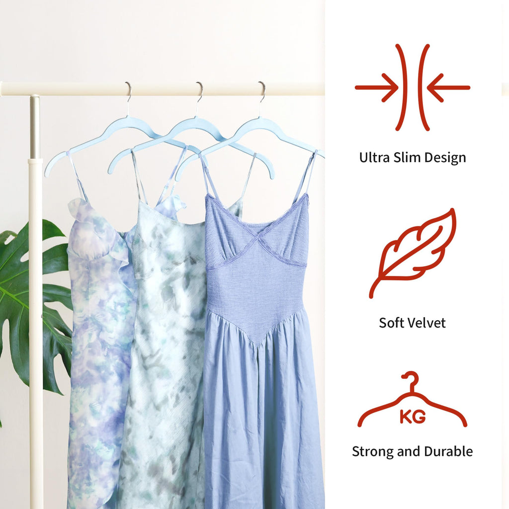 Velvet Hangers 30 Pack, Non-Slip Slim Felt Clothes Hangers Blue