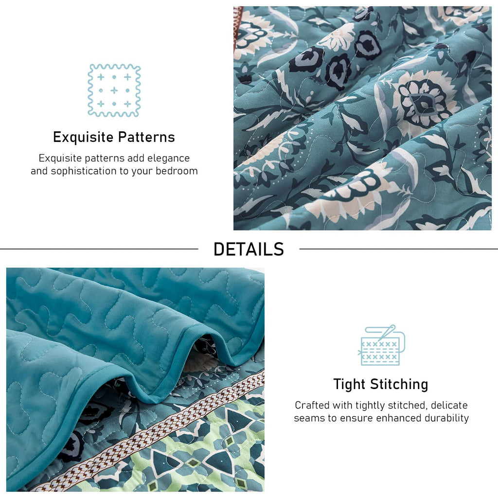Blue Boho Quilt Set, Fall Patchwork Bedspreads