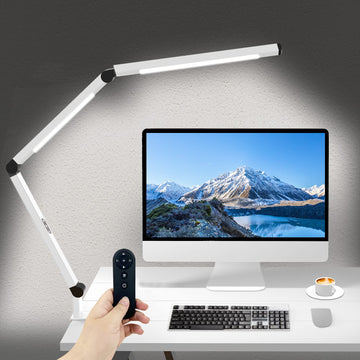 LED Desk Lamp, Architect Clamp Desk Lamp with Remote Control, Adjustable Dimmable Swing Arm Clamp on Table Light