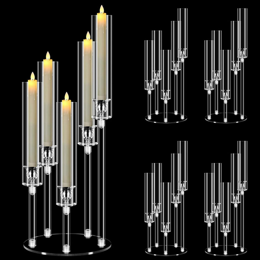 4 Set 5 Arm Acrylic Candle Holder, Mjkeomo 22'' Tall Candelabra Centerpieces for Tables, Candlesticks Holder with