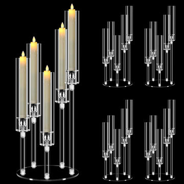 4 Set 5 Arm Acrylic Candle Holder, Mjkeomo 22'' Tall Candelabra Centerpieces for Tables, Candlesticks Holder with