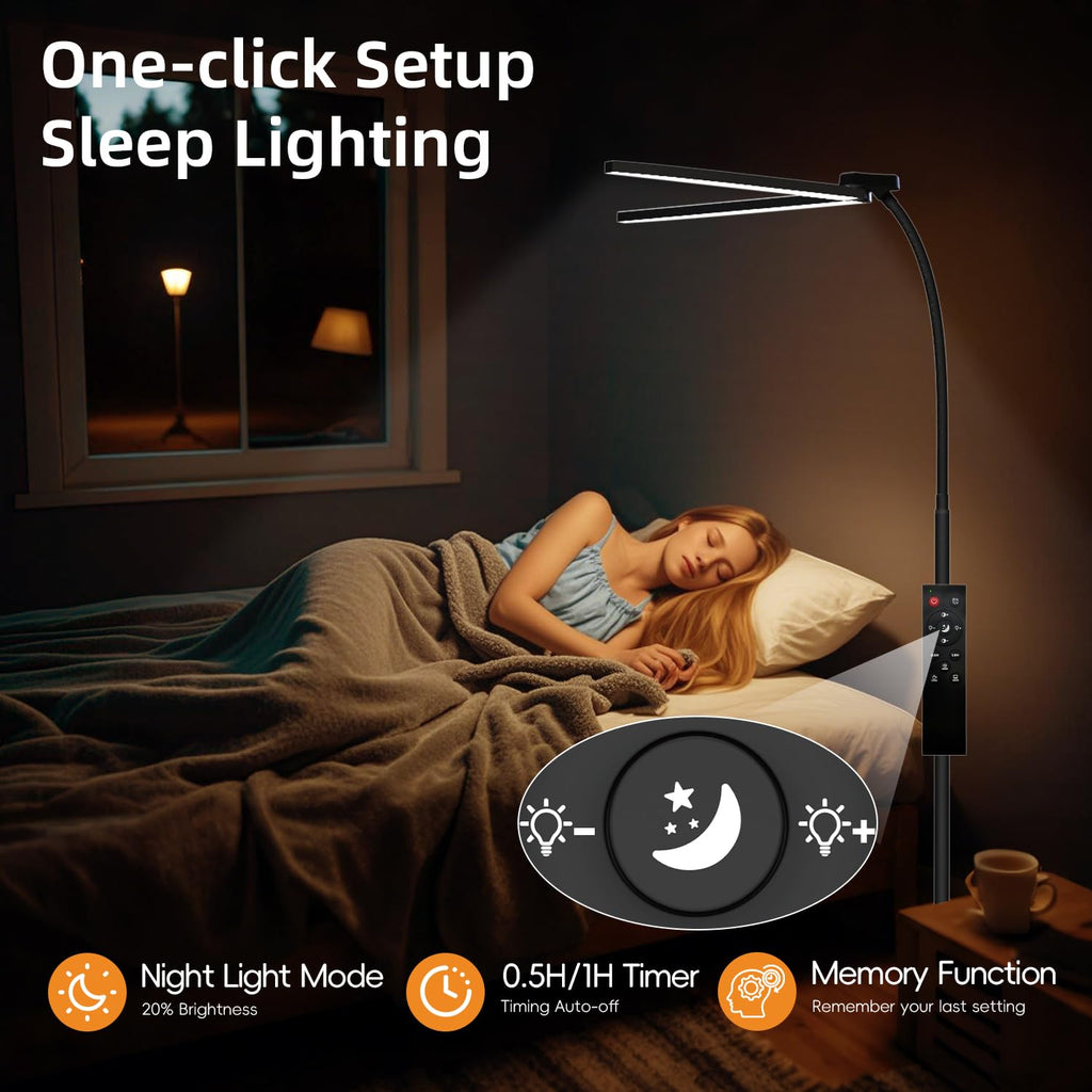 Dual Head LED Floor Lamp, 24W with Remote Control