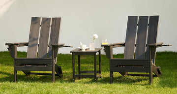 Modern Folding Adirondack Chairs Set of 2, HDPE, Cup Holders, Black | Outdoor All-Weather Lawn Adirondack Chairs Wood
