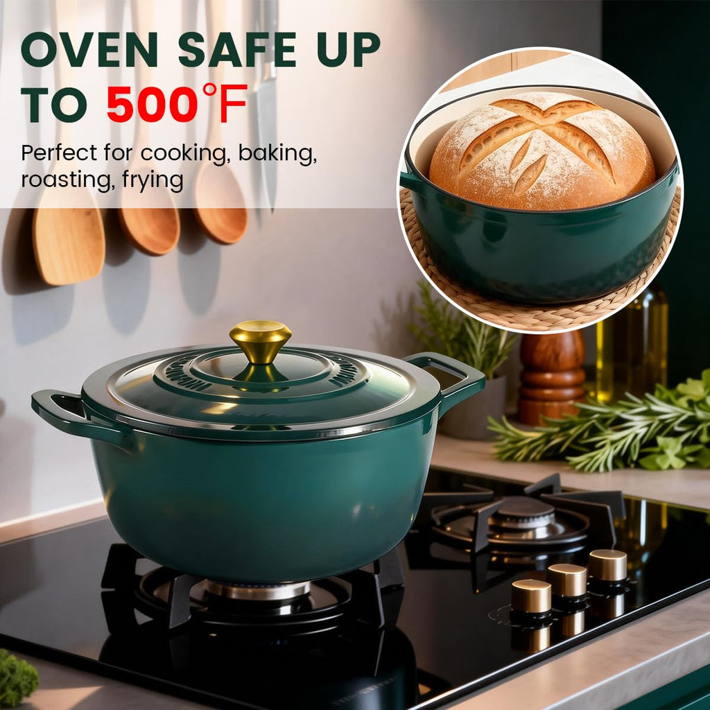 Enameled Cast Iron Dutch Oven 5 Qt with Lid, Green