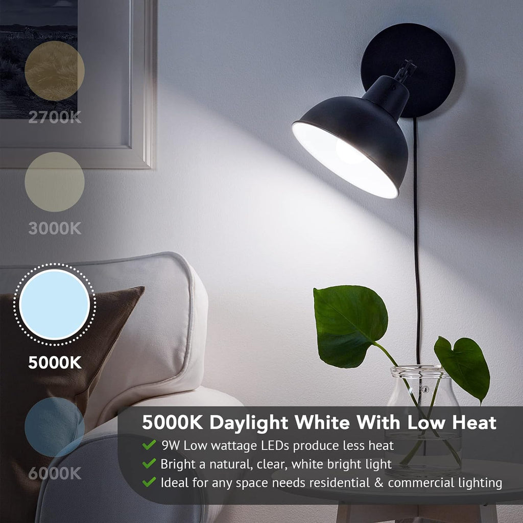 A19 LED Light Bulb, 60 Watt Equivalent LED Bulb, Daylight White 5000K, 850 Lumen, E26 Base, Non-Dimmable, 9W Bright