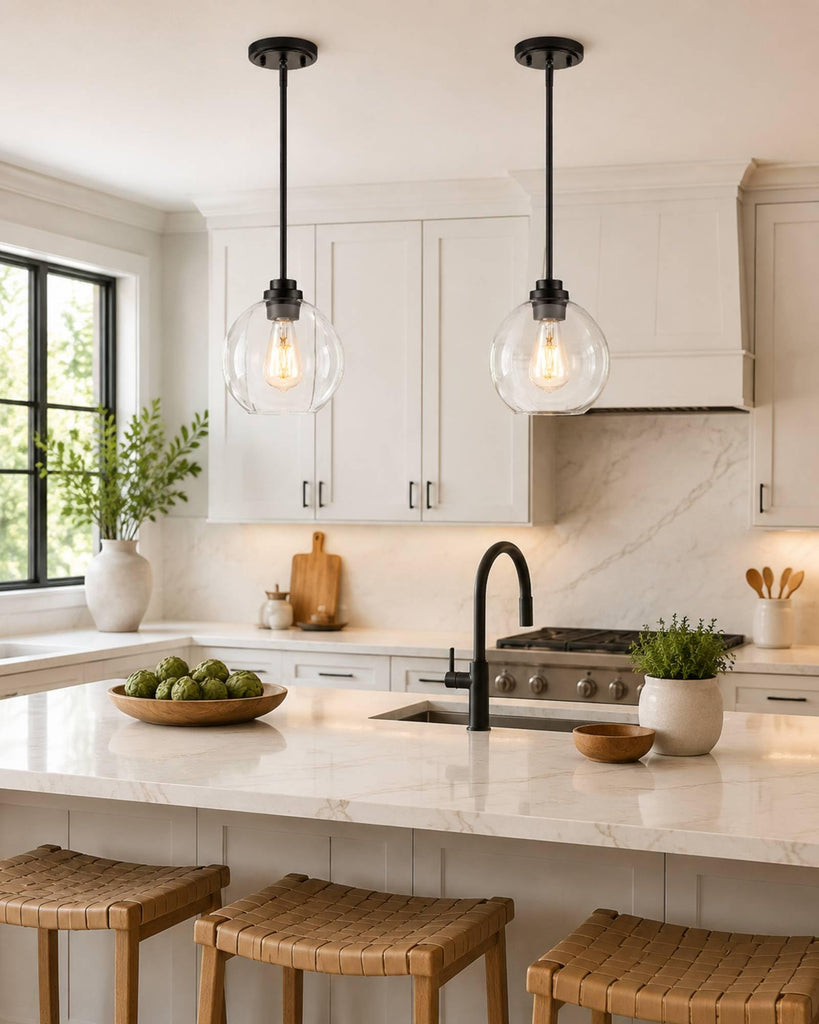 Black Pendant Lights Kitchen Island, 8" Pendant Light Fixtures with Globe Clear Glass Shade, Modern Kitchen Island