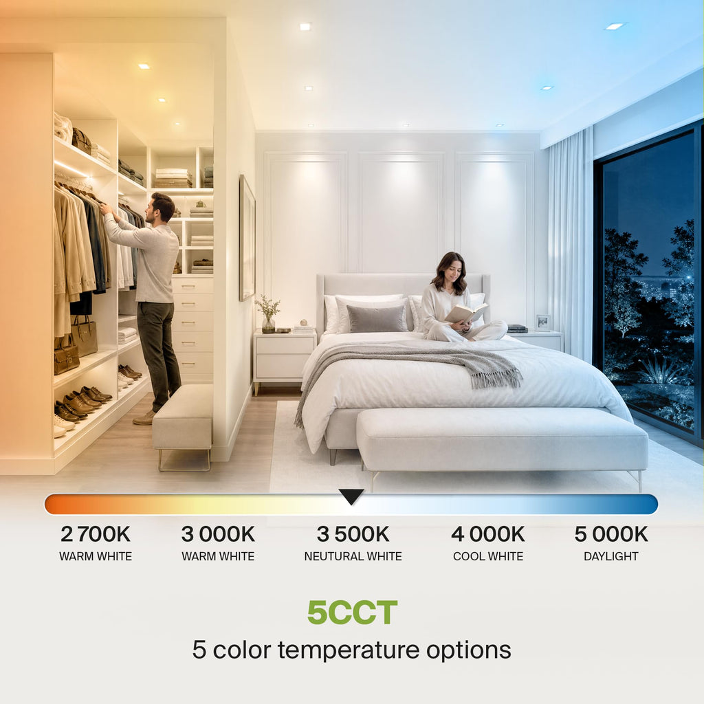 6 Pack LED Square Recessed Lighting 4 Inch, 5 CCT 2700K-5000K, 12W 50W Eqv, Ultra Thin Dimmable Ceiling Lights with J