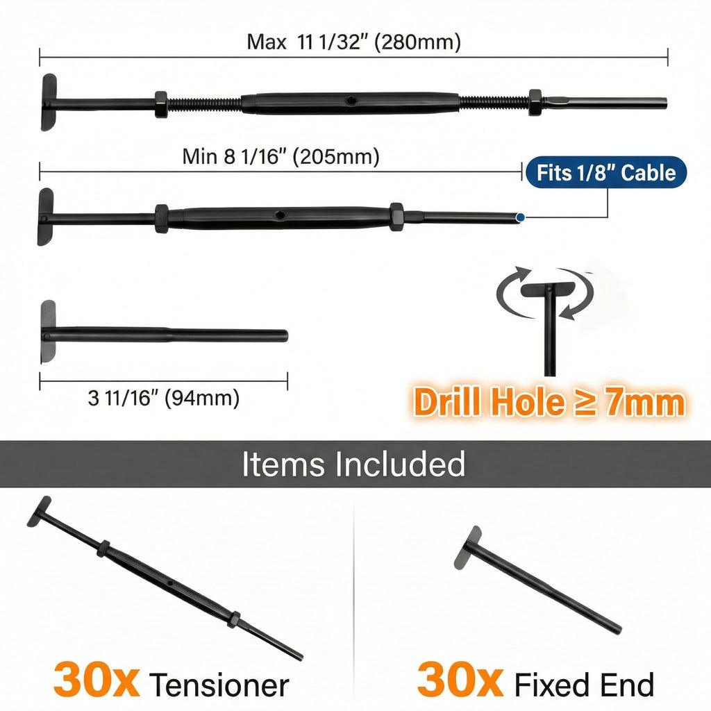 30 Pairs Black PVD Cable Railing Hardware Kit for 1/8" Wire Rope