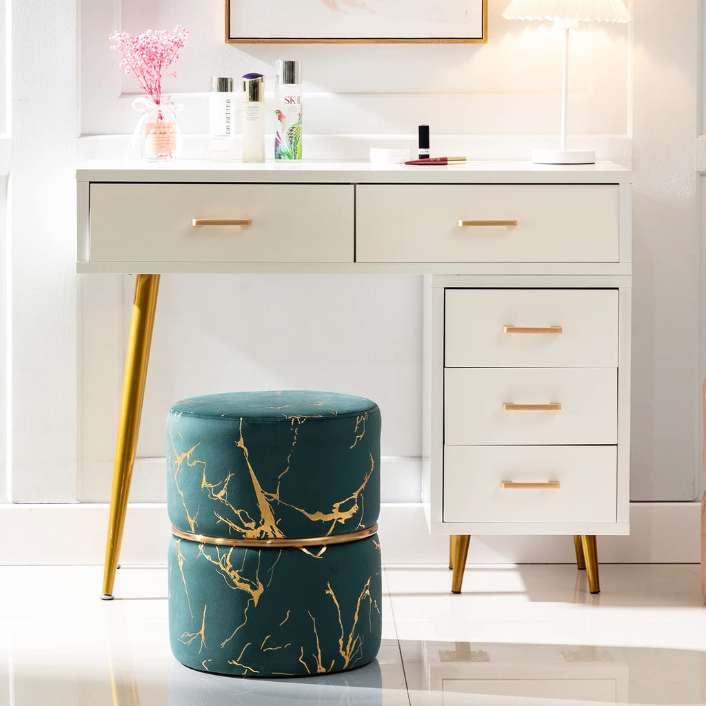 Round Velvet Vanity Ottoman Stool, Bedroom Footrest Atrovirens