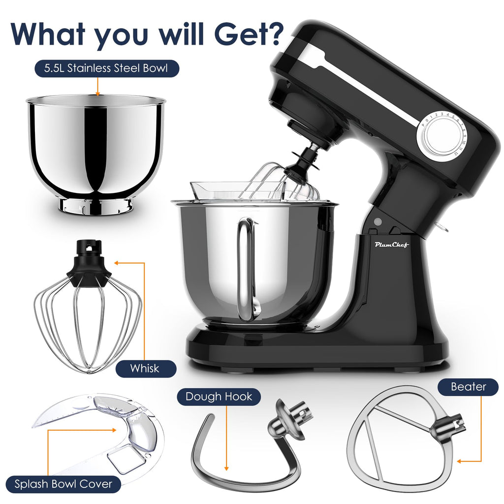 5.5QT Electric Stand Mixer,Tilt-Head Food Mixer(Black)