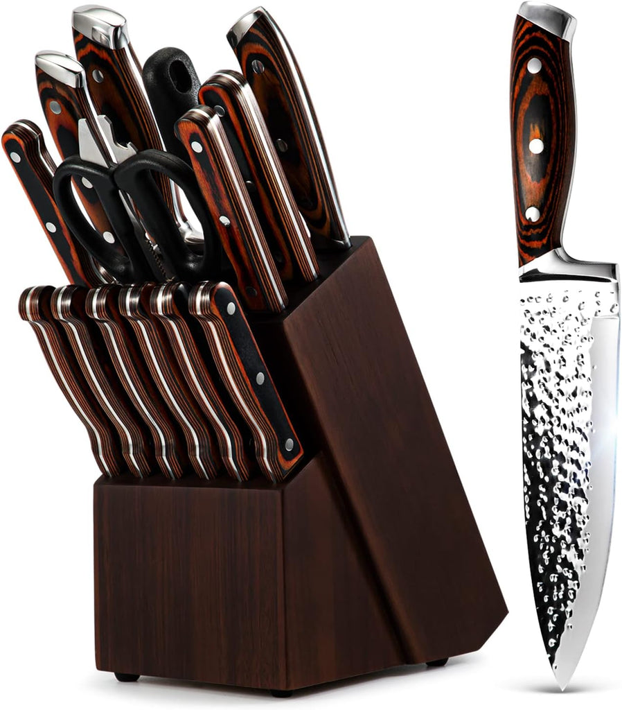 Kitchen Knife Set,15-Piece Knife Set With Block Wooden,Self Sharpening For Chef Knife Set,High Carbon Japan Stainless