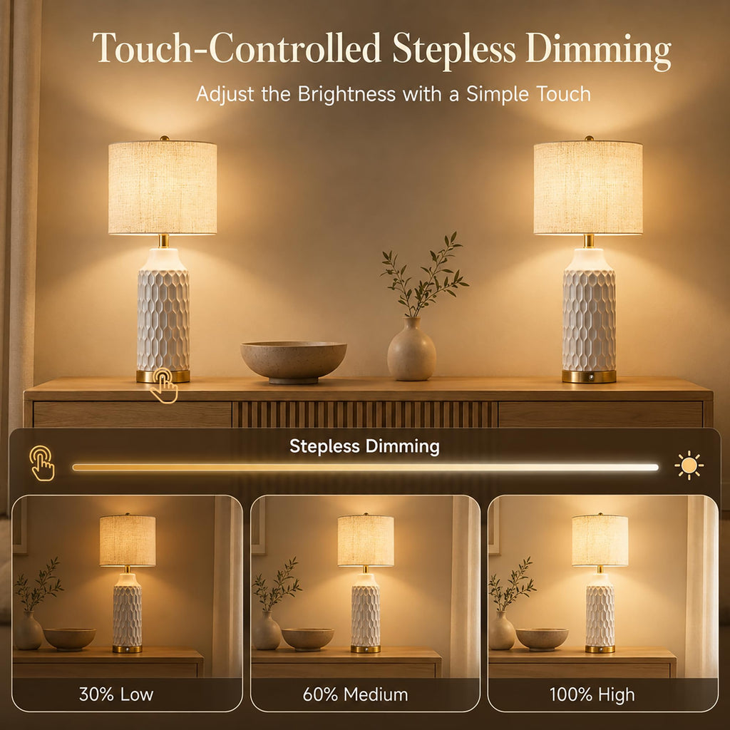 24''Cordless Table Lamp Touch Dimmable Bedside Lamps Set of 2
