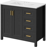 36 Inch Black Bathroom Vanity with Sink, Modern Single Sink Bath Vanity with Drawers & 2 Doors