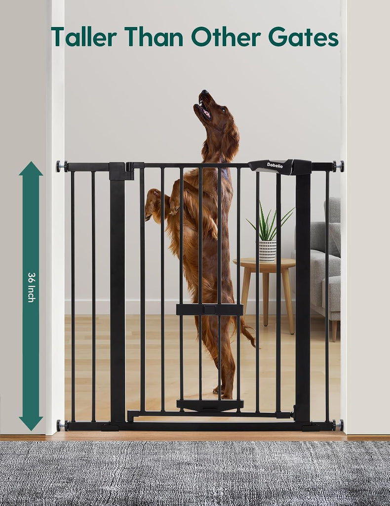 36" Tall Pet Gate with Cat Door, CatPrivilege II, 29-40", Black