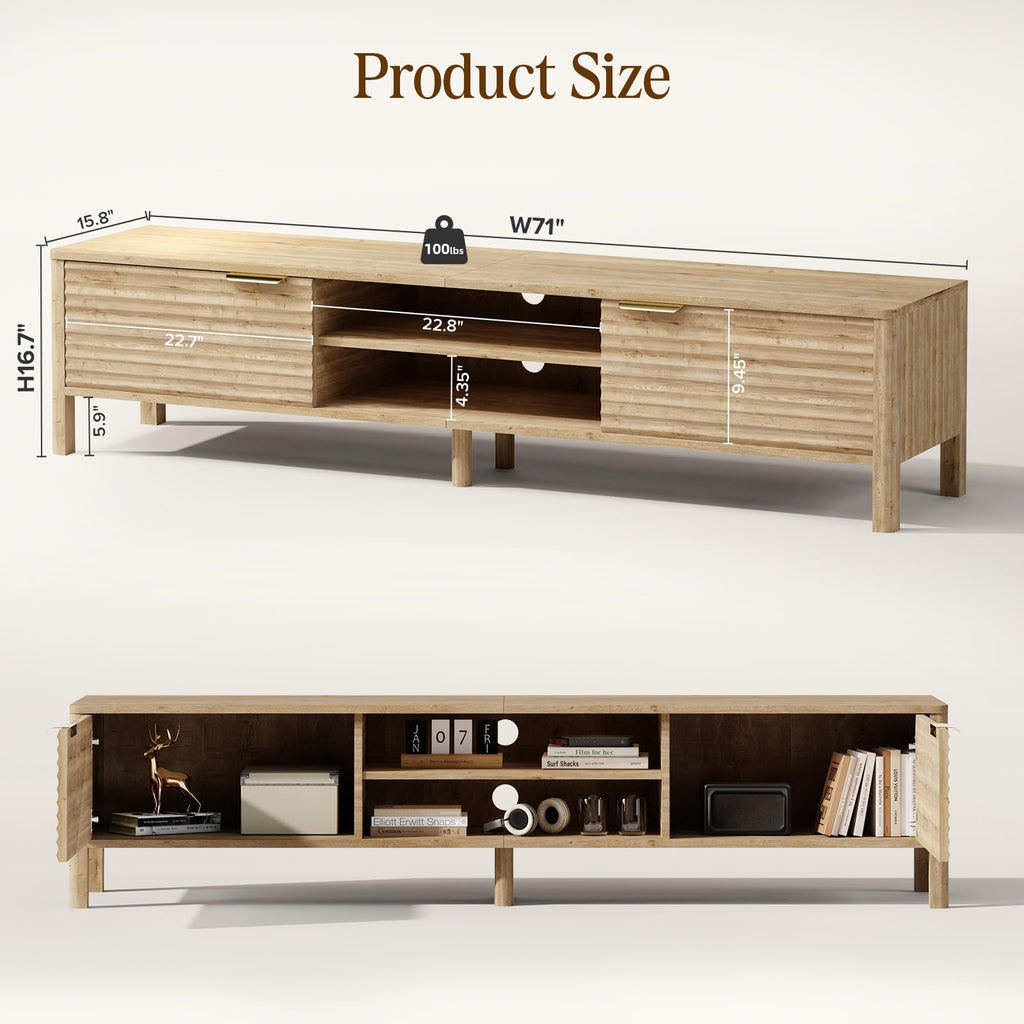 TV Stand up to 80 Inch TVs Entertainment Center Oak 71"