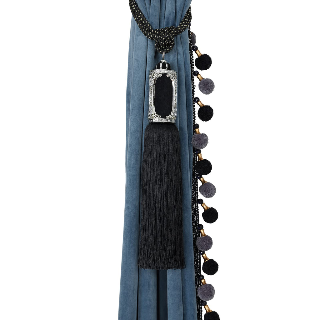 Luxury Velvet Curtains with Tassel Trim, Vintage Bohemian Style, Blackout Drapes with Decorative Tiebacks