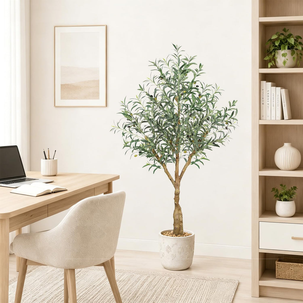 Olive Trees Artificial Indoor, 5FT Tall Faux Olive Tree with Lush Leaves and Lifelike Fruits, Artificial Plants in