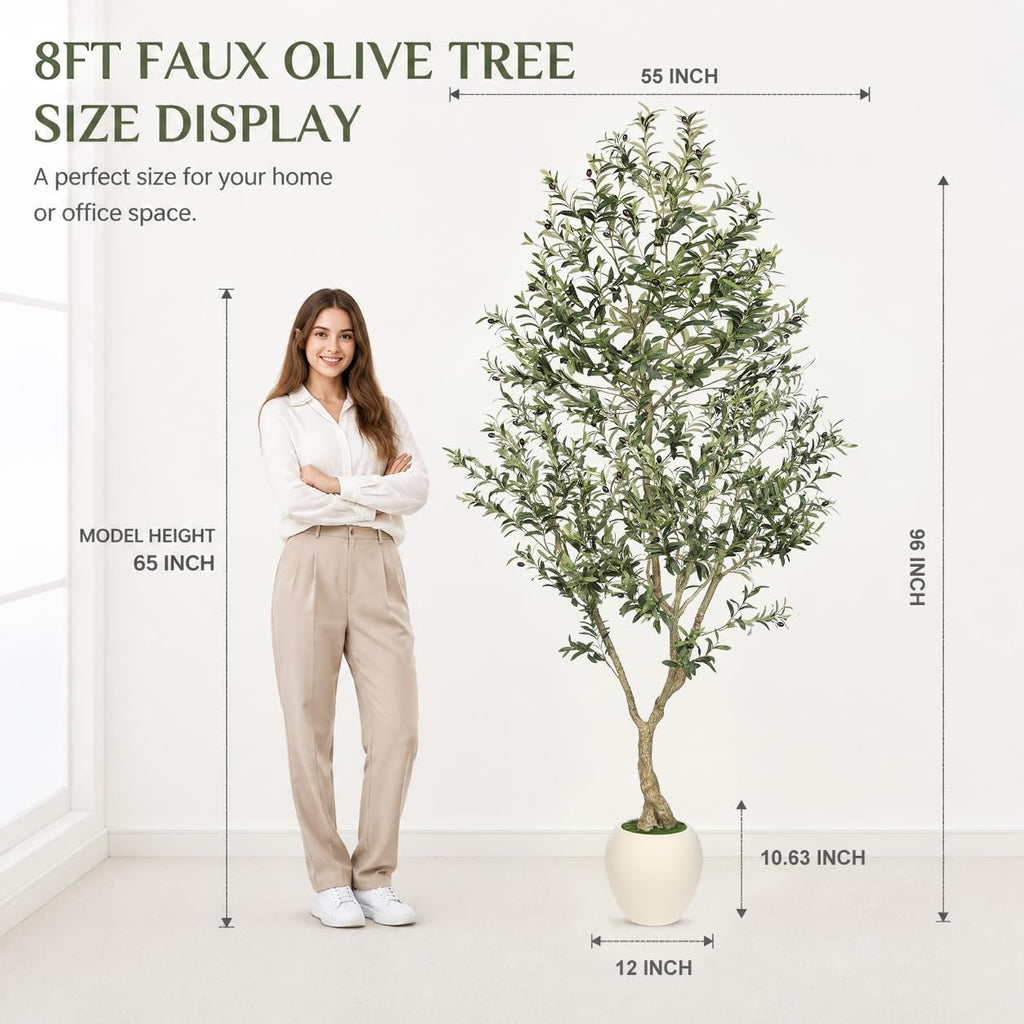 8FT Artificial Olive Tree with Large Planter Decor
