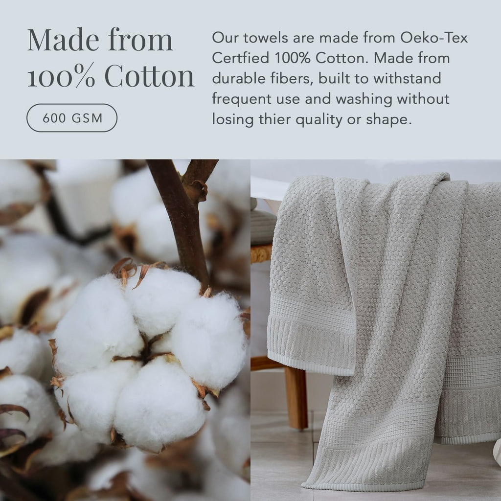 100% Cotton 6-Piece Bath Towel Set | Grey | Oeko-TEX | Quick-Dry | 30" x 52" Bath Towels | 16" x 28" Hand Towels |