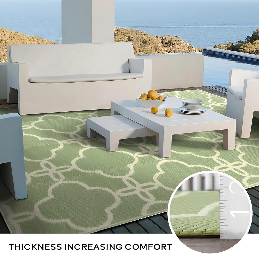 Ashler Sage Green Outdoor Plastic Straw Rug Waterproof for Patio, Clearance Reversible Camping Mats,
