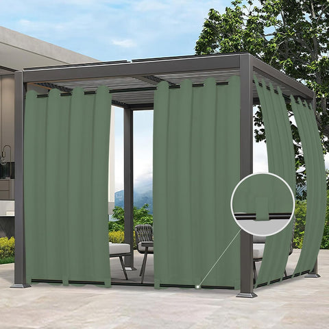 Outdoor Curtains Waterproof Windproof Weatherproof Curtain for Patio, Cabana, Porch, Pergola and Gazebo, Grommet Top and Tab Bottom Drape, 1panel, 54x108 inch, Sage Green
