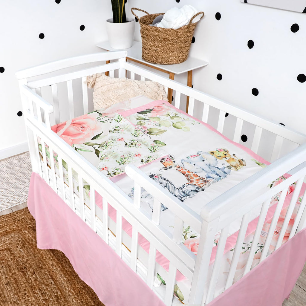 3 Pcs Safari Animals Baby Crib Bedding Set for Girl