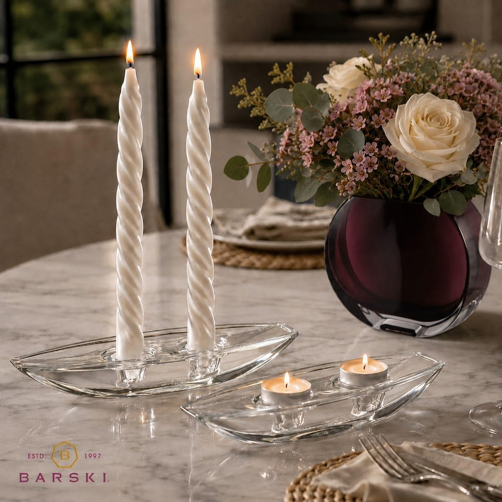 Glass - Double Candle Holder - Tea Light Candle Holder - or Taper Candlestick Holder - Fits Two Taper Candle Sticks