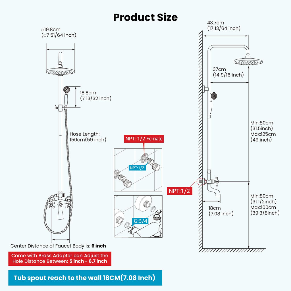 Exposed Shower Faucet with Spout Matte Black,Straight Pipe