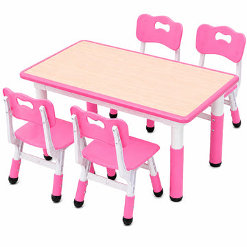 Kids Table and 4 Chairs Set, Height Adjustable Toddler Desk and Chair Set, Children Multi-Activity Table, Graffiti