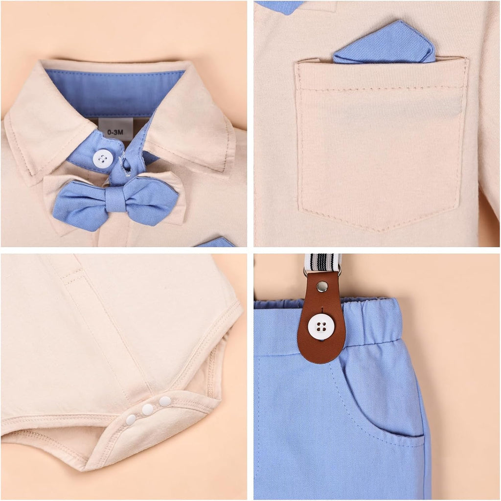 Baby Boy Formal Outfit, Bowtie & Suspenders Pants Suits Set