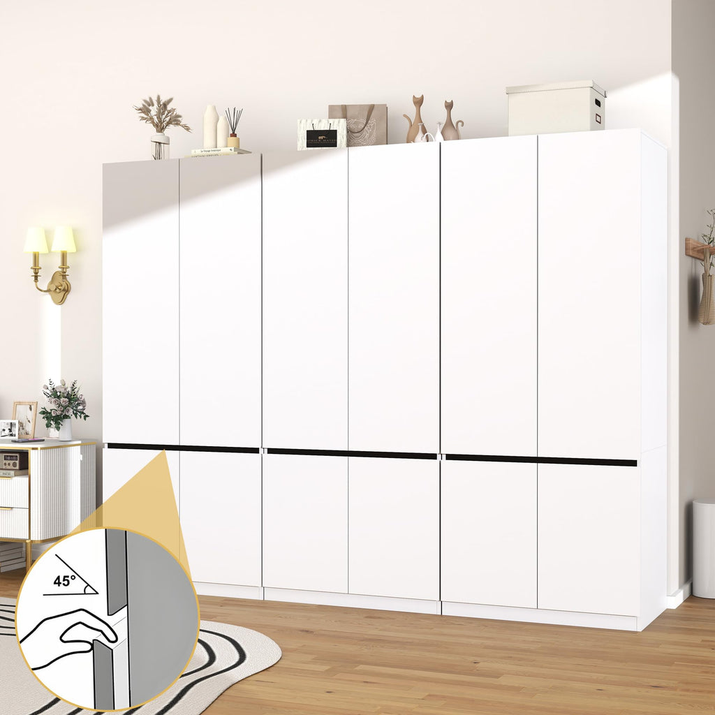 White Armoire Wardrobe Closet with 6 Doors: 75" H x 95" W
