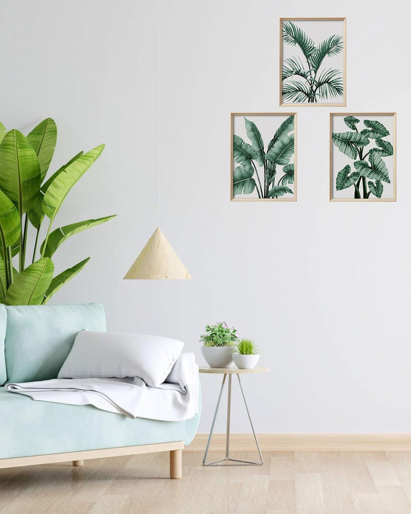 Framed Wall Art(No Plexiglass), Abstract Green Palm and Eucalyptus Leafs Canvas Wall Art, High-end 16x12in Wood Wall