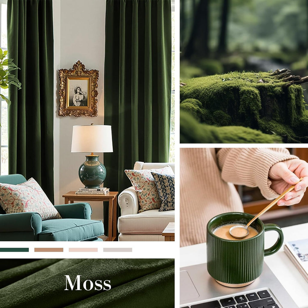 Blackout Moss Earthy Curtains Luxury Back Tab 52×84 Inch 2 Panels