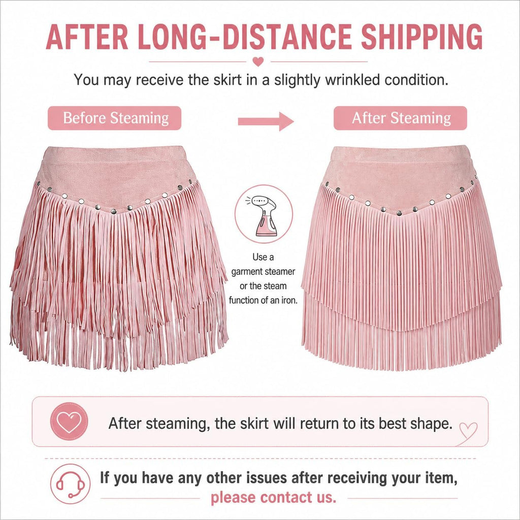 Girls Faux Suede Fringe Skirt Western Cowgirl High Waist Tassel Mini Skirt for Rodeo Country Concert