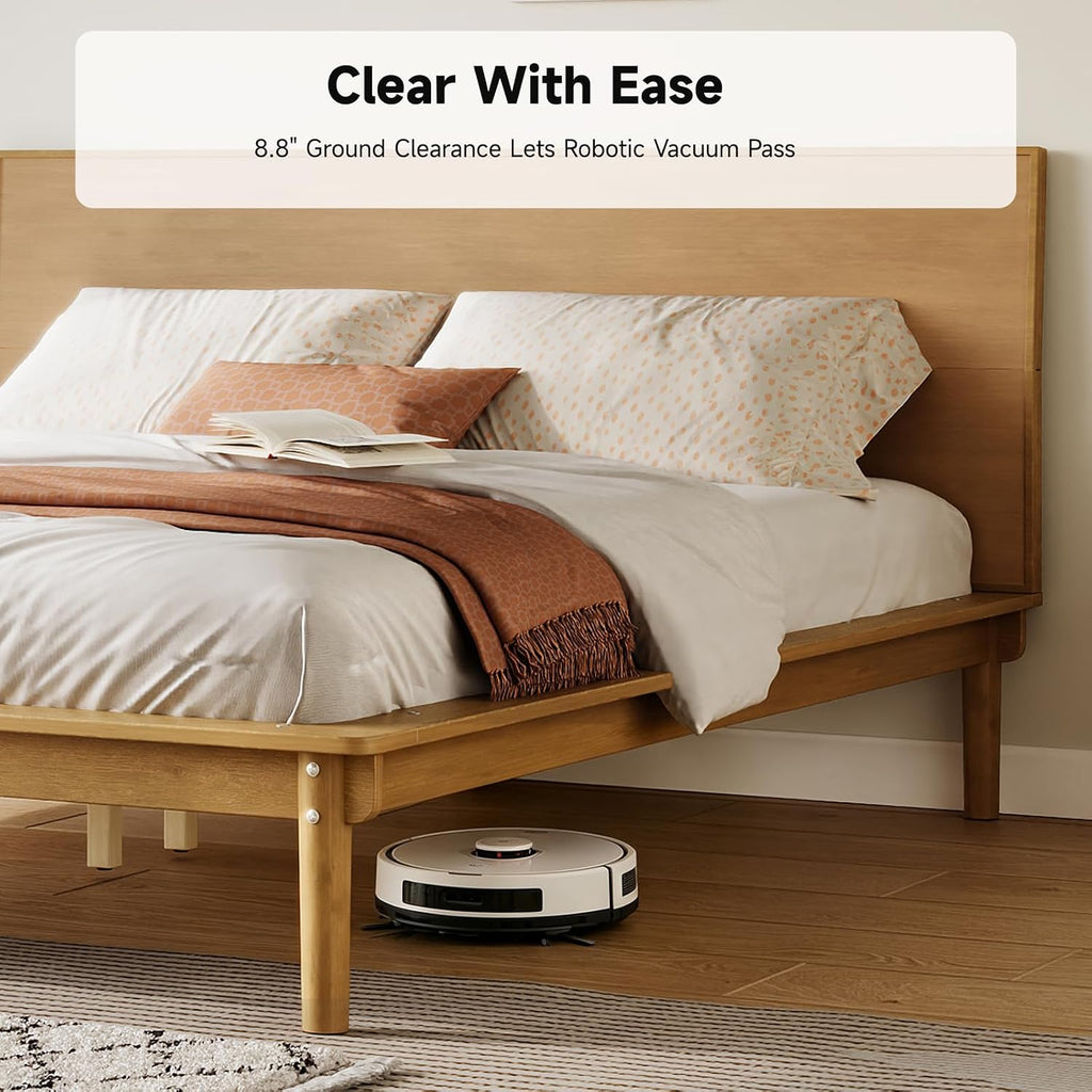 Low Profile Japanese Joinery Bed Frame with Headboard, Natural