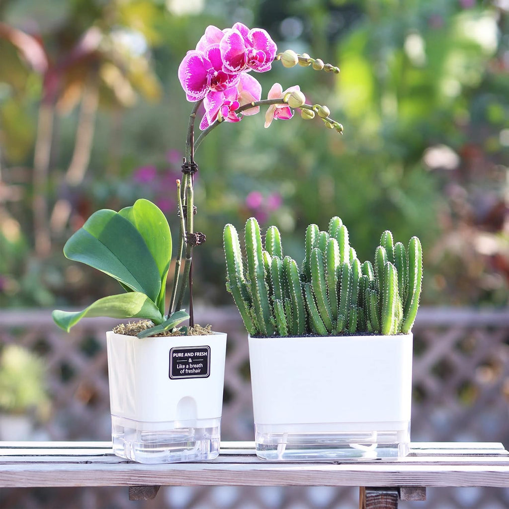 Self Watering Pots for Indoor Plants 4 Pack White Self Watering Planters with Water Reservoir and Cotton Wick System