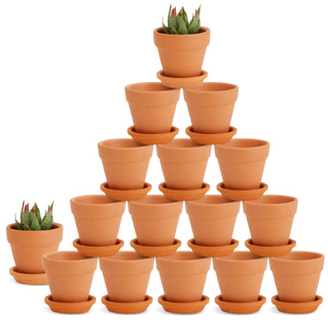 Mini Terracotta Pots with Saucers - 2.2 x 2.2 x 1.9 in, Brown, 16-Pack, Rustic - Succulent & Cactus Pots with