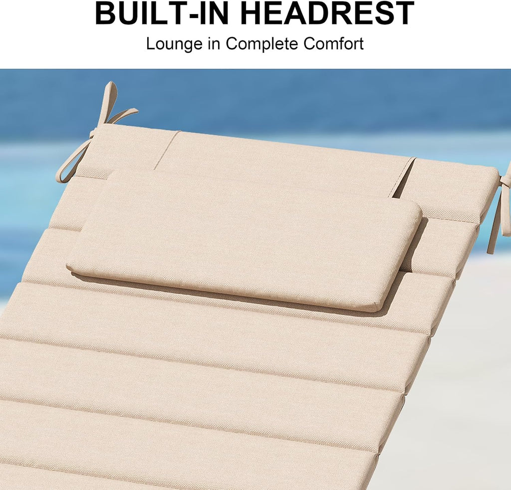 Foldable Chaise Lounge Cushions Outdoor with Headrest, 71"x21" | 2pcs Lightweight Pool Lounge Chair Cushions, Water