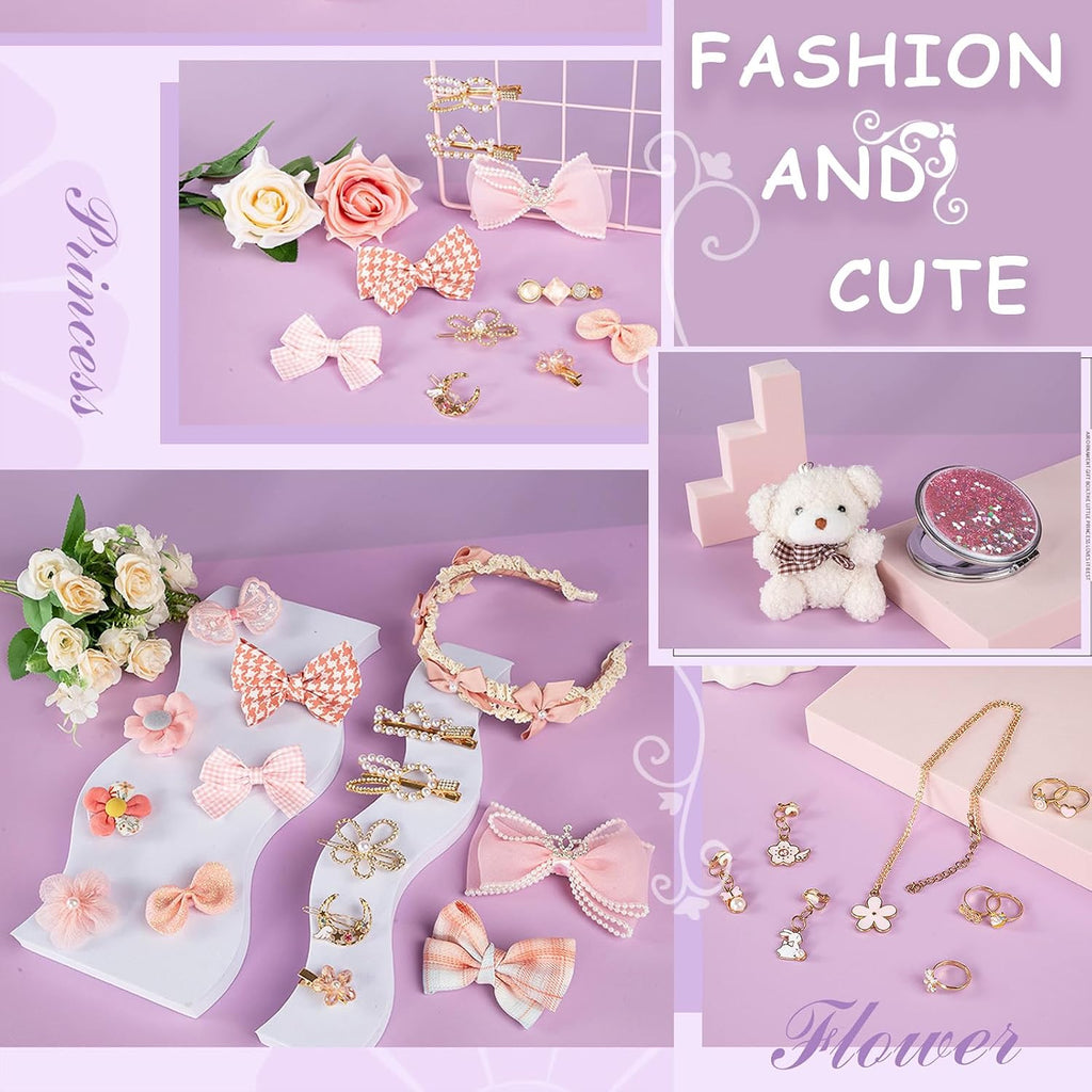Princess Jewelry Box for Girls with Hair Accessories,Girls Hair Clips Bows Set, Fashion Hair Styling Kit