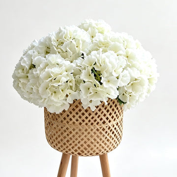 White Silk Hydrangea Flowers with Stems - Set of 12